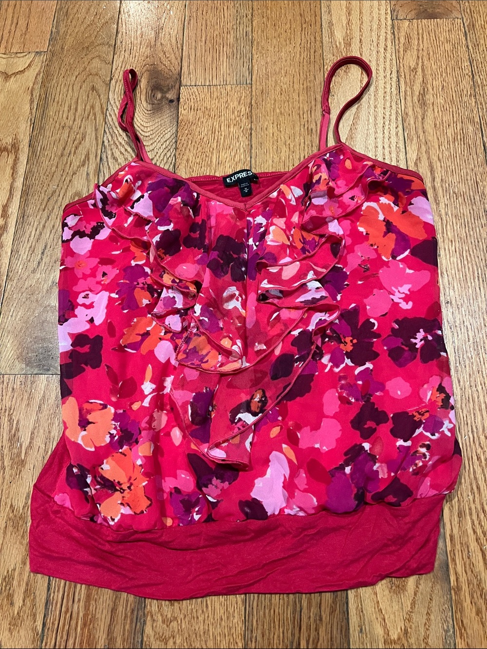 Express Pink Floral Ruffle Cami